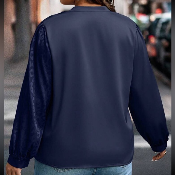 Classic Elegant Two Tone Leopard Print Top Blouse Shirt Blue - Picture 3 of 16